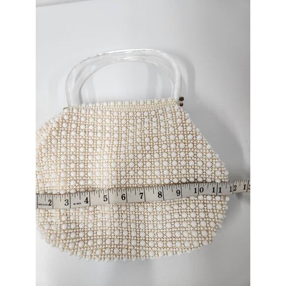 Vintage Laura USA Made In Hong Kong Pearl Beaded Handbag/Purse, Double Handle - Picture 13 of 16